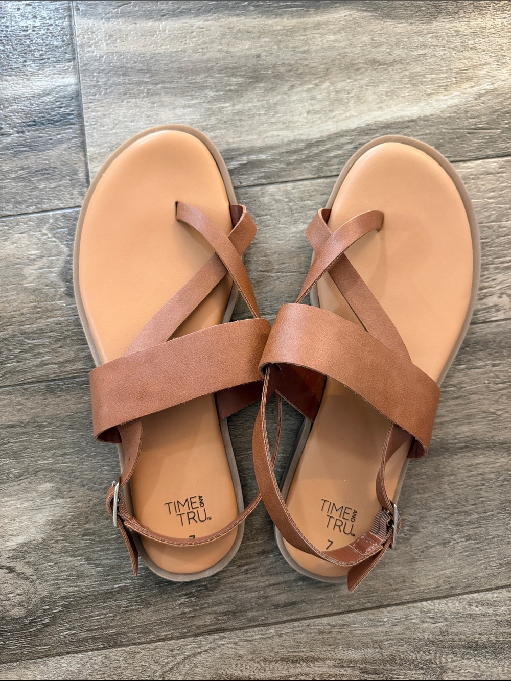 Time and Tru Brown Cross-Strap Slingback Sandals